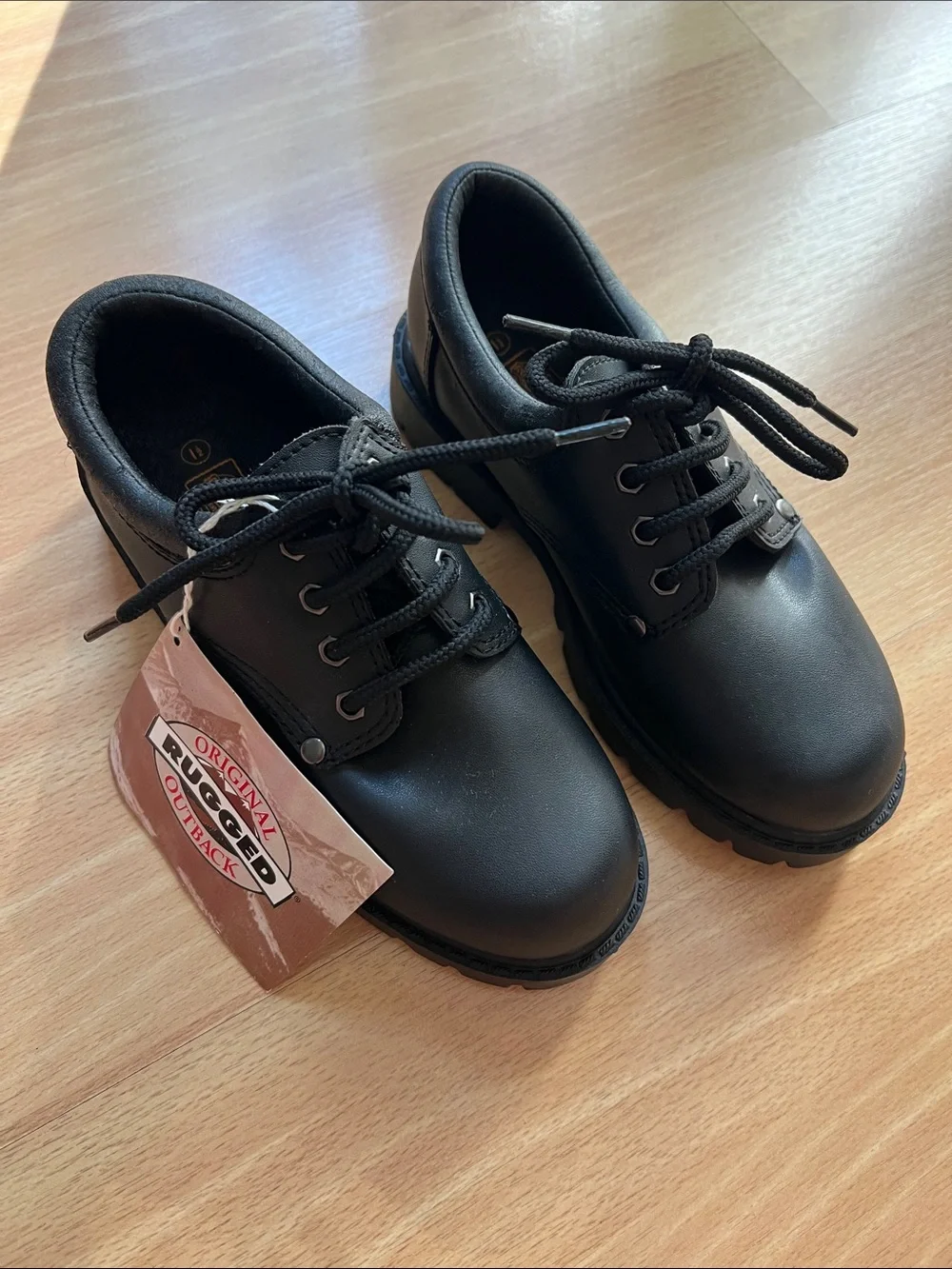 Rugged Outback Black Lace-Up School Shoes - Kids Size 1.5